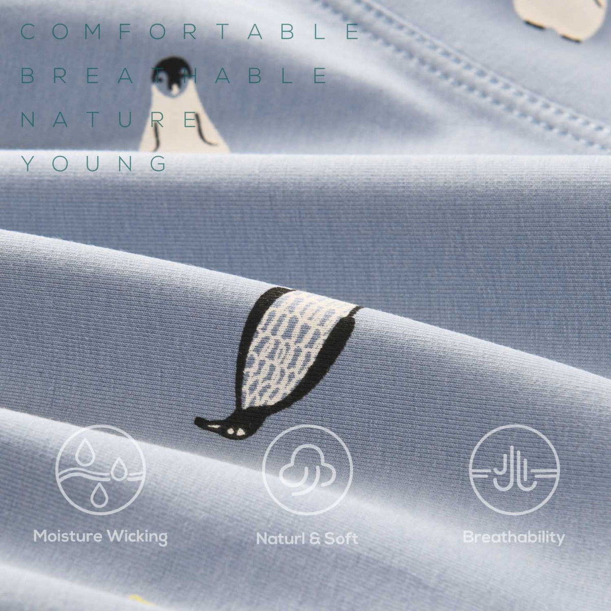 COTTONCTR Men`s Underwear Cotton Boxer Briefs Breathable Penguin Printed Fabric Blue Color-One Pack