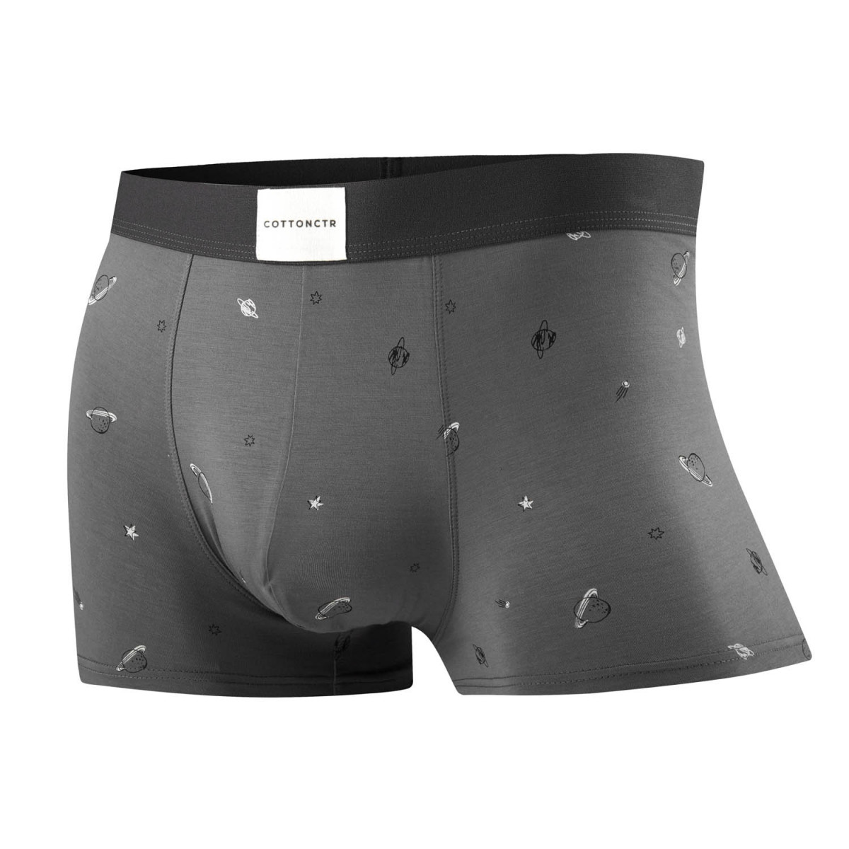COTTONCTR Men`s Underpants Cotton Boxer Briefs Space Printed Dark Grey Color Comfortable Wear-One Pack