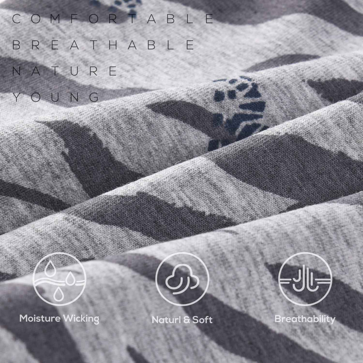 COTTONCTR Men`s Underpants Cotton Boxer Briefs Zebra Printed Grey Comfortable Wear-One Pack